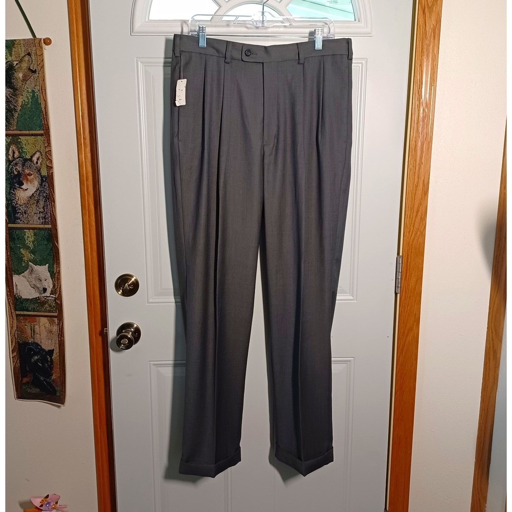 Covington Men's Charcoal Gray Cool Ply Pleated Dress Pants 34x32 (fit 33x32)